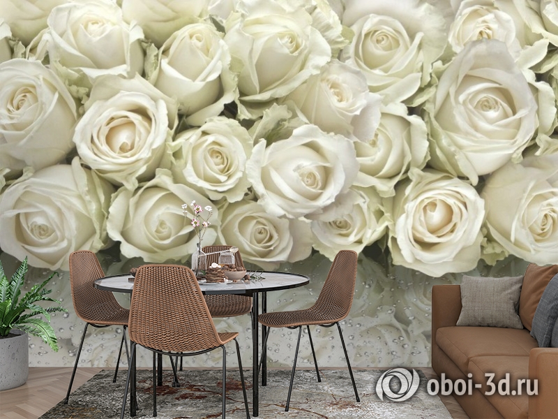 3D Фотообои «Белые розы на стекле» вид 2