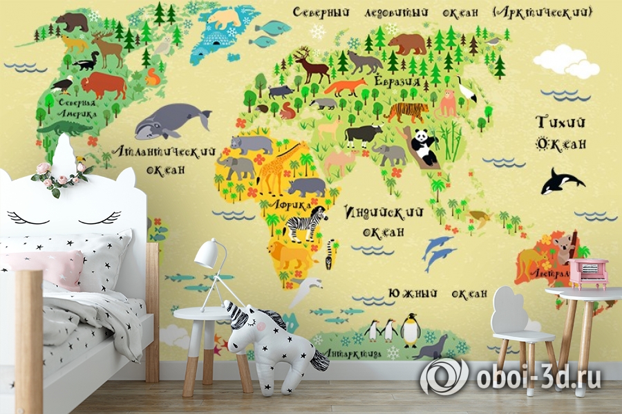 3D Фотообои «Карта мира для детской» вид 6