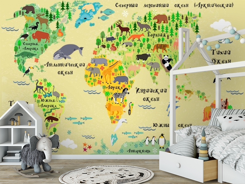 3D Фотообои «Карта мира для детской» вид 6