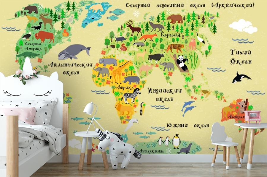 3D Фотообои «Карта мира для детской» вид 4