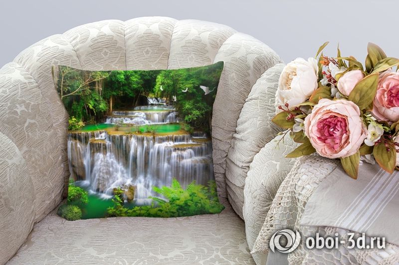 3D Подушка «Водопад с журавлями»  вид 7