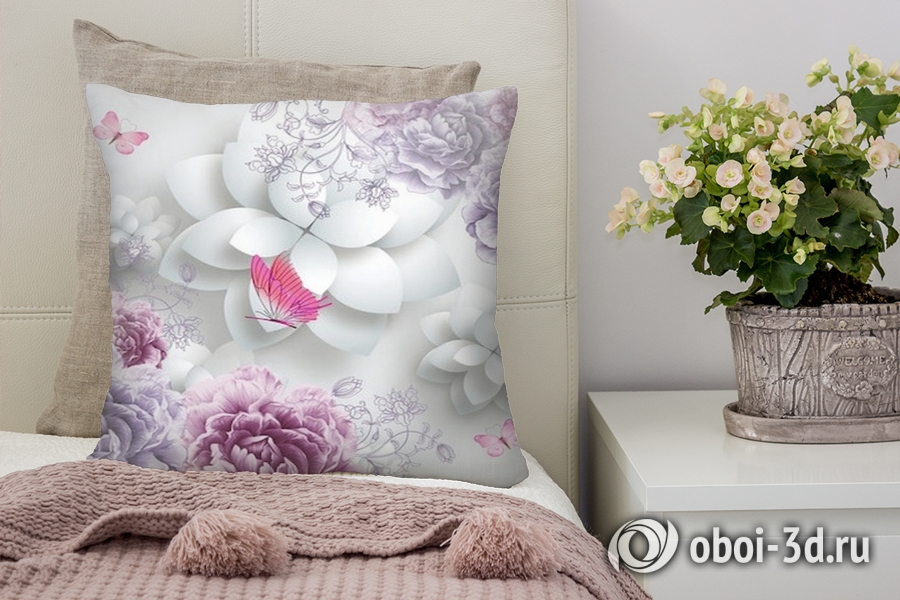 3D Подушка «Объемные пионы с бабочками»  вид 7