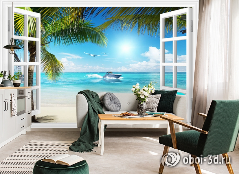 3D Фотообои  «Вид из окна на пляж»  вид 5