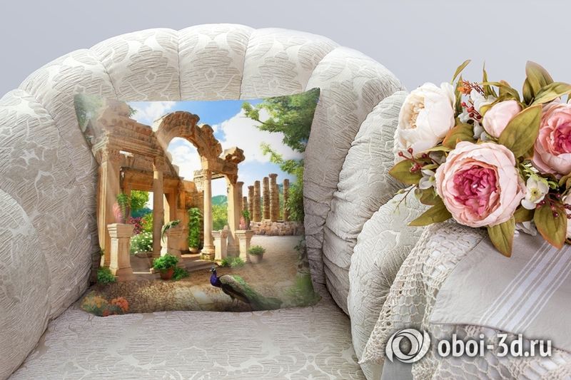 3D Подушка «Развалины в саду» вид 3