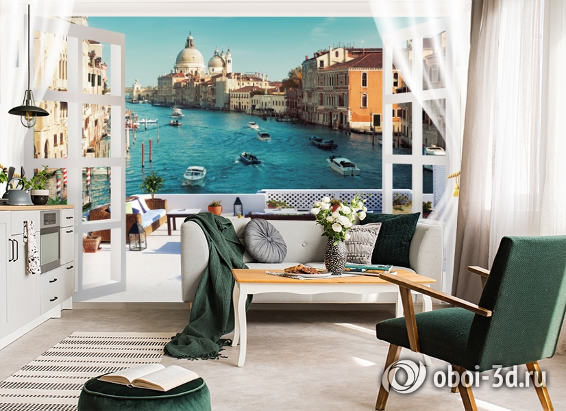3D Фотообои  «Окно-балкон в Венеции»  вид 5