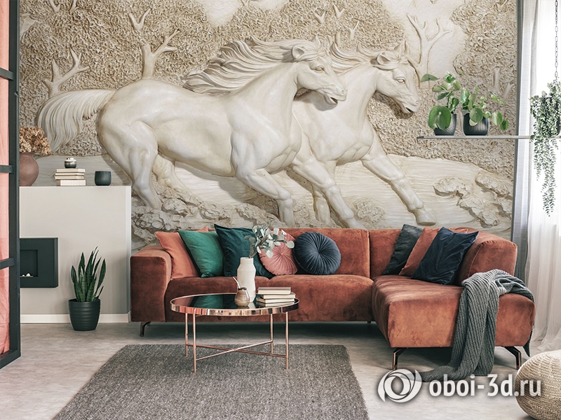3D Фотообои  «Лошади на рельефном фоне»  вид 4