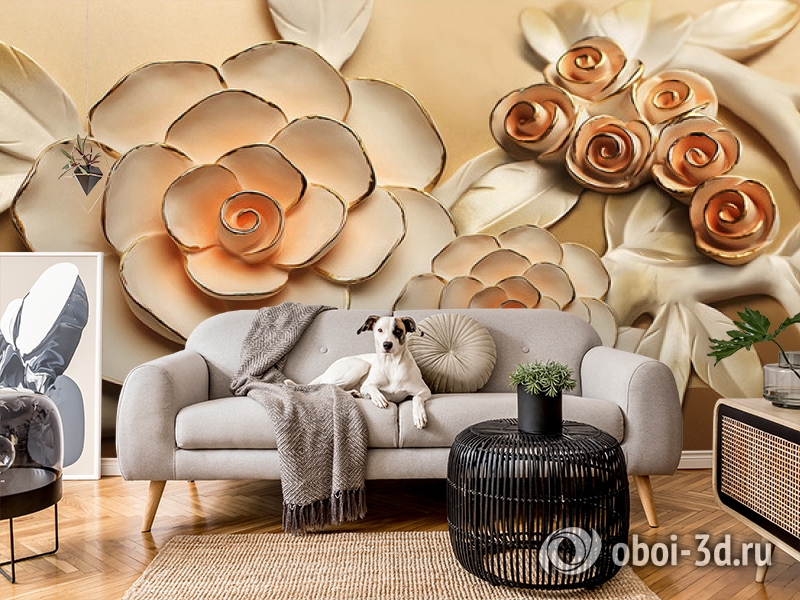 3D Фотообои  «Розы с тиснением под керамику»  вид 5
