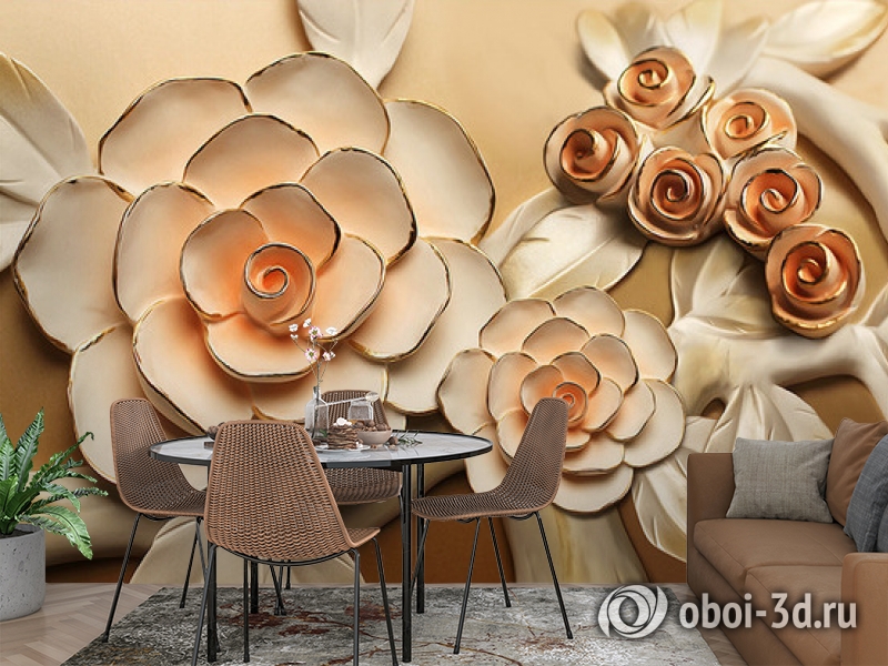 3D Фотообои  «Розы с тиснением под керамику»  вид 3