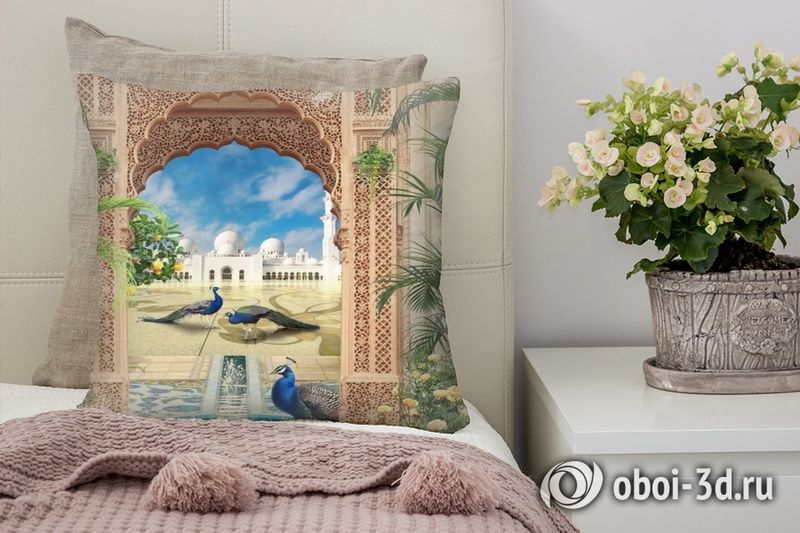3D Подушка «Восточная арка с павлинами» вид 4