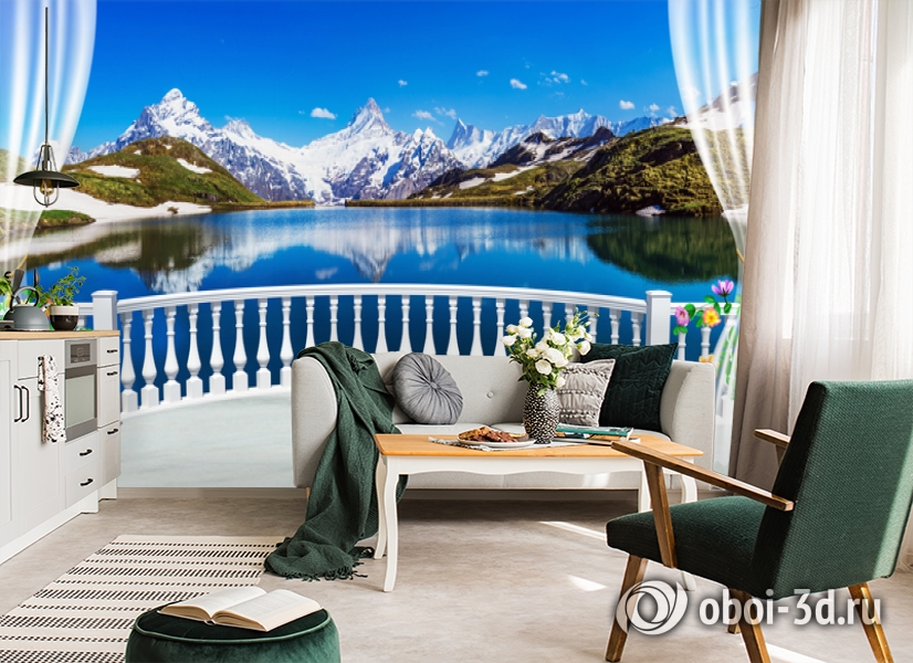 3D Фотообои  «Вид с балкона террасы на горы»  вид 4