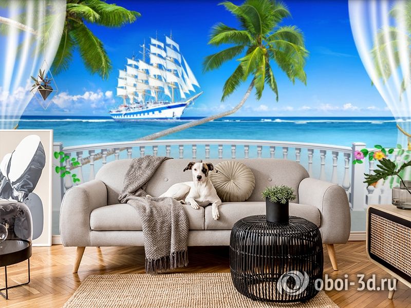 3D Фотообои  "Терраса с видом на море и пляж"  вид 5