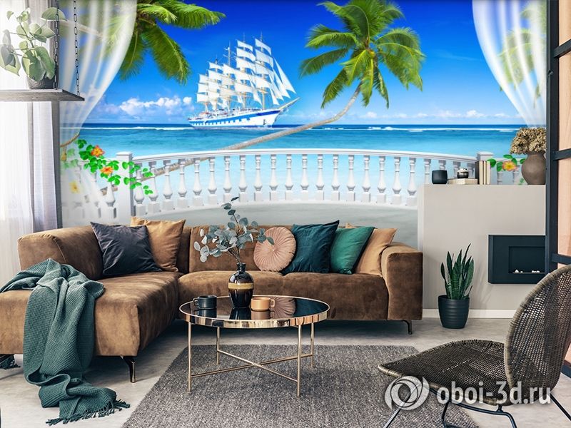 3D Фотообои  "Терраса с видом на море и пляж"  вид 2