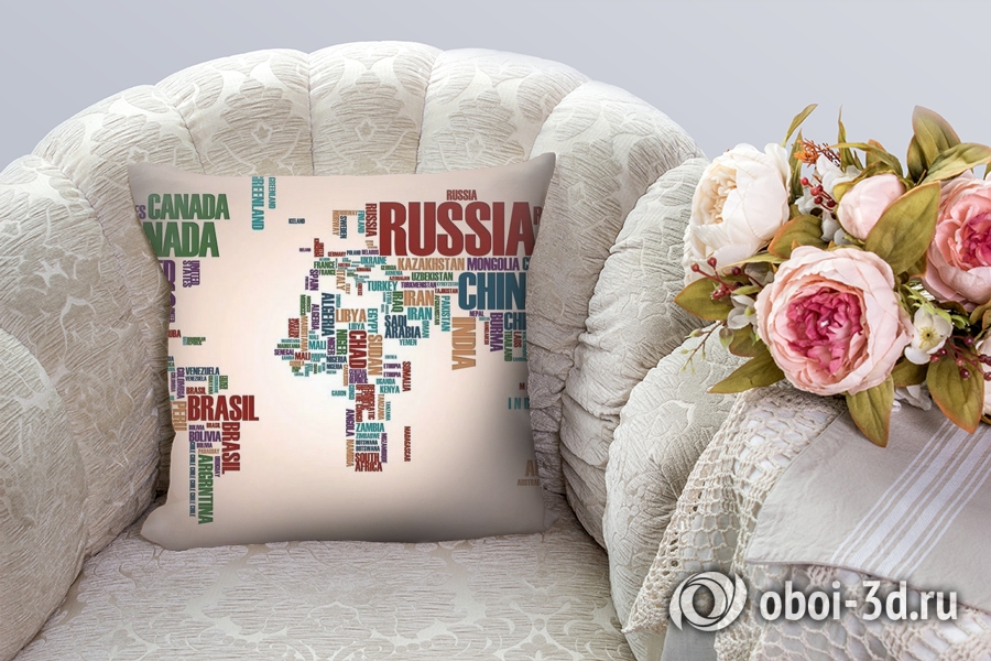 3D Подушка «Континенты из слов» вид 4