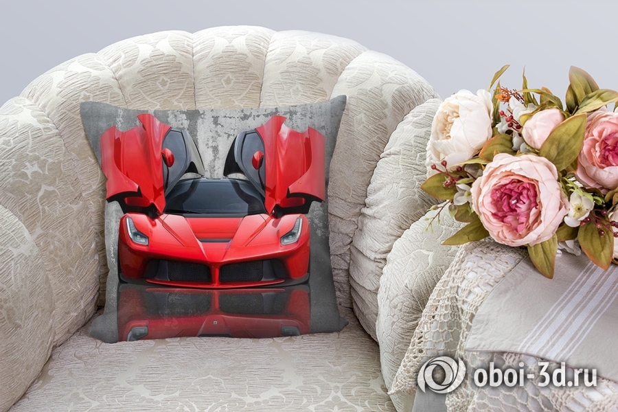 3D Подушка «Красное авто на бетонном фоне» вид 4