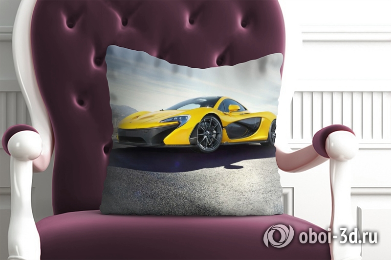 3D Подушка «Желтый спортивный автомобиль в лучах солнца» вид 3