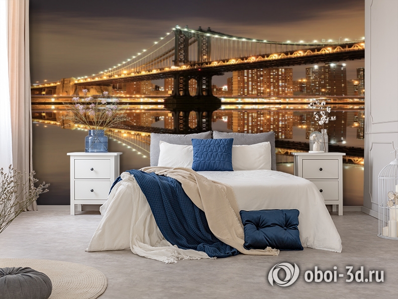 3D Фотообои  «Бруклинский мост: отражение в реке Гудзон»  вид 8