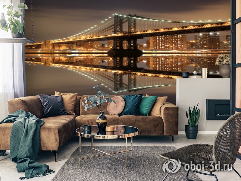 3D Фотообои  «Бруклинский мост: отражение в реке Гудзон»  вид 7