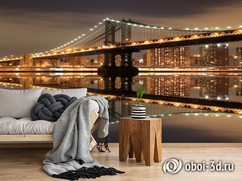 3D Фотообои  «Бруклинский мост: отражение в реке Гудзон»  вид 5