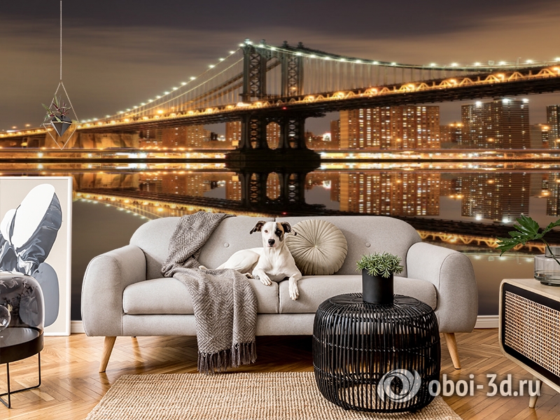 3D Фотообои  «Бруклинский мост: отражение в реке Гудзон»  вид 4