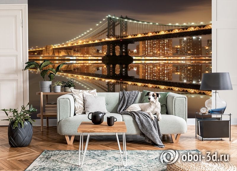 3D Фотообои  «Бруклинский мост: отражение в реке Гудзон»  вид 3