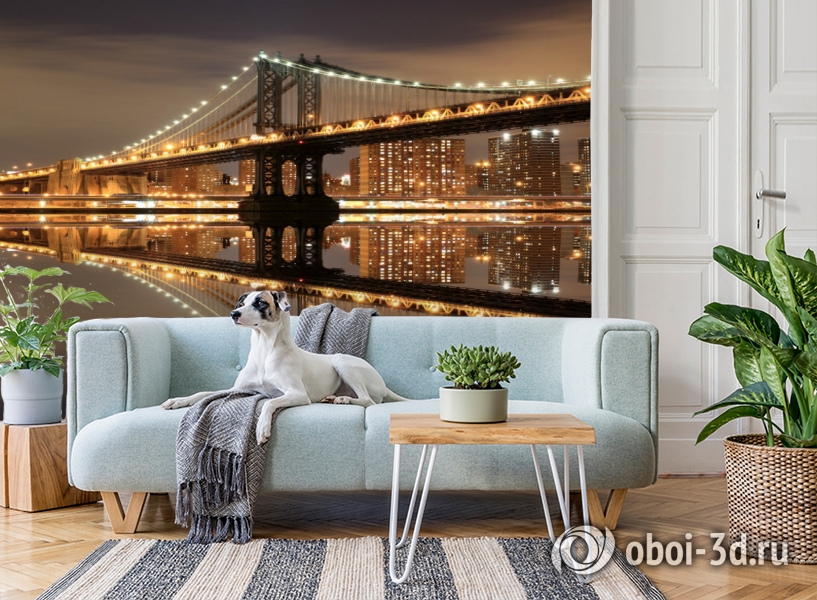 3D Фотообои  «Бруклинский мост: отражение в реке Гудзон»  вид 2