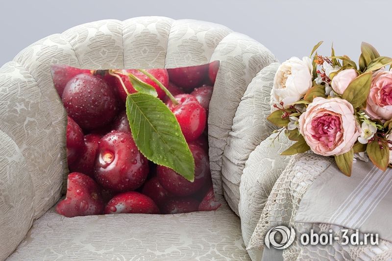 3D Подушка «Вишня в каплях росы» вид 4