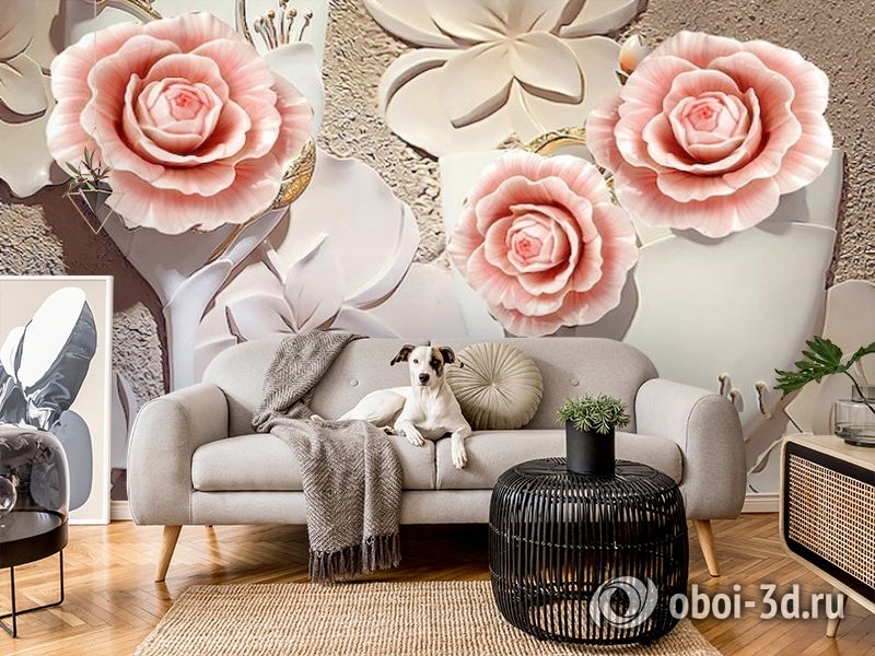 3D Фотообои  «Объемная композиция с бутонами роз»  вид 5