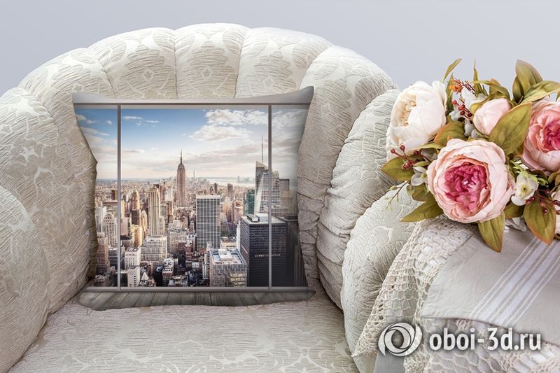 3D Подушка «Большое окно с видом на мегаполис» вид 4