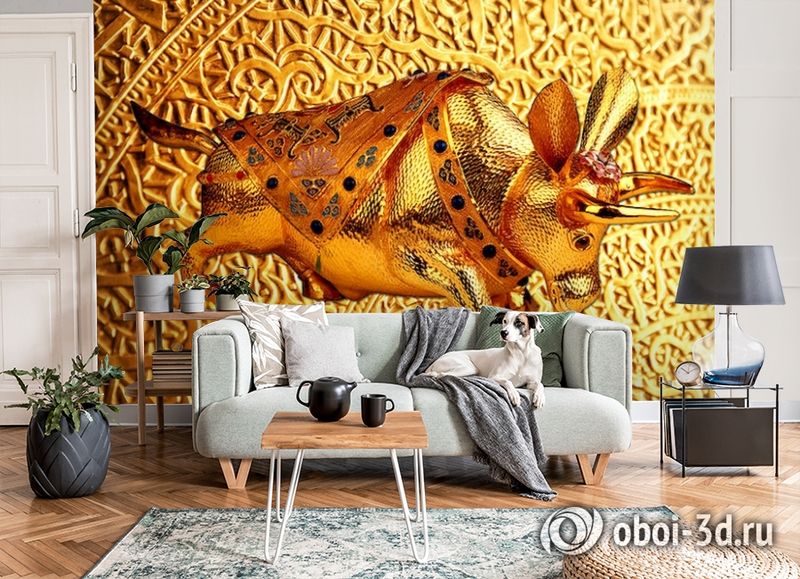 3D Фотообои  «Декорация с золотым быком в испанском стиле»  вид 8