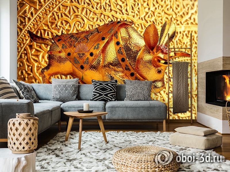 3D Фотообои  «Декорация с золотым быком в испанском стиле»  вид 7
