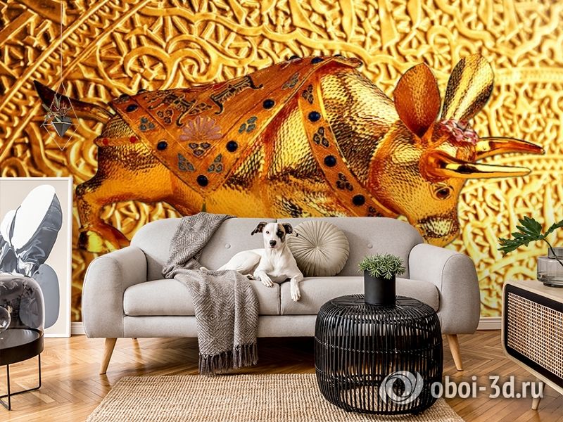 3D Фотообои  «Декорация с золотым быком в испанском стиле»  вид 5