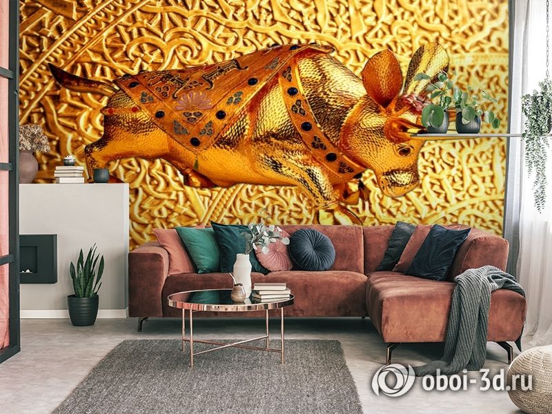 3D Фотообои  «Декорация с золотым быком в испанском стиле»  вид 4