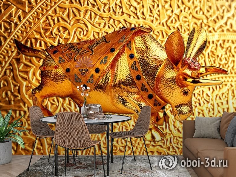 3D Фотообои  «Декорация с золотым быком в испанском стиле»  вид 3