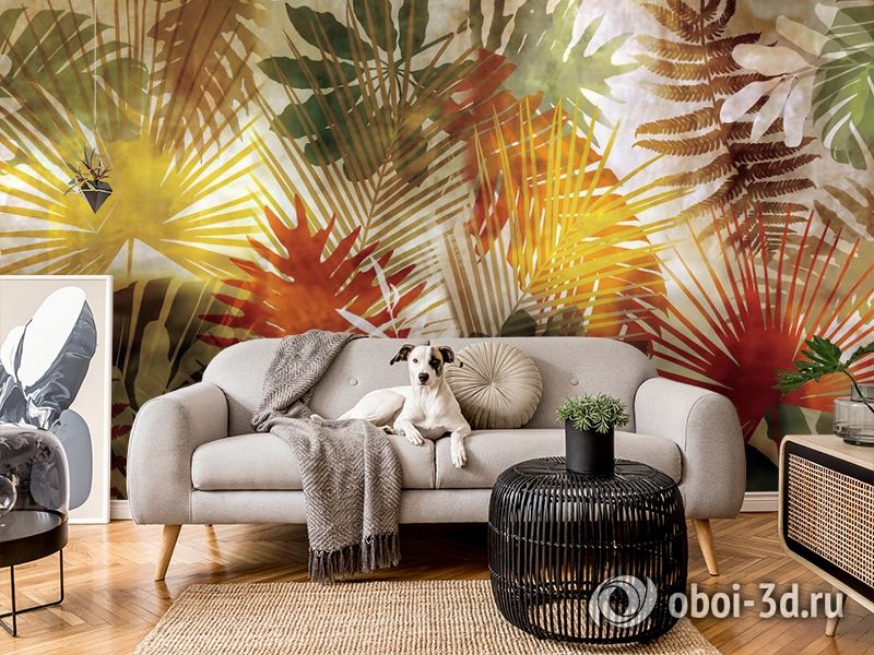 3D Фотообои  «Рельефная инсталляция с листьями пальмы» вид 4