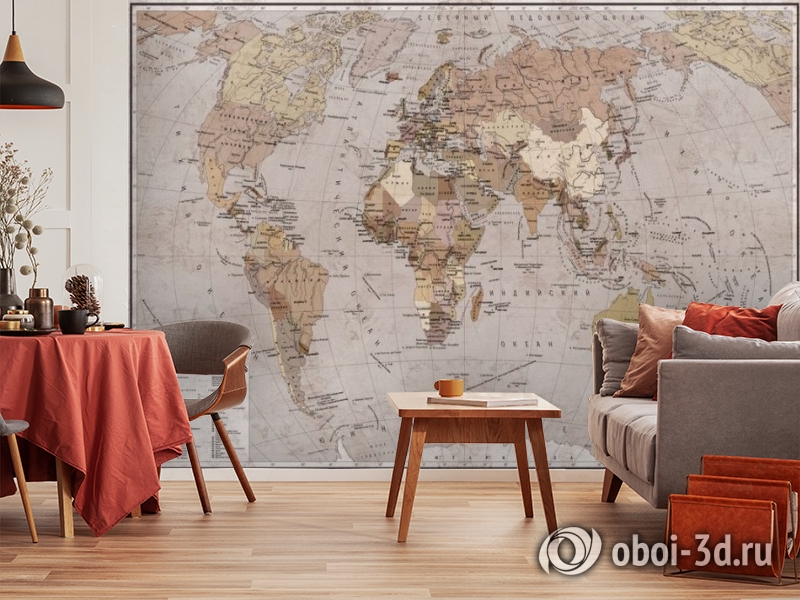 3D Фотообои  «Политическая карта мира в винтажном стиле»  вид 5