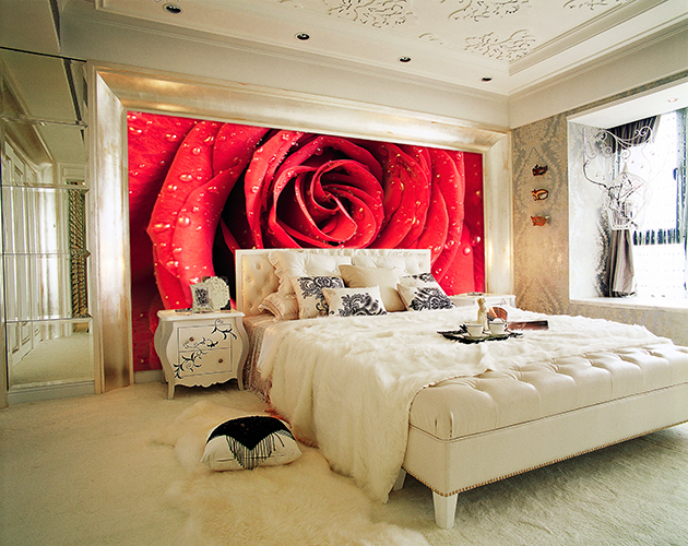 Дизайн спальни с фотообоями и фресками