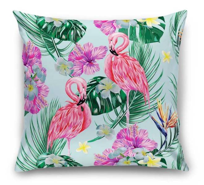 3D Подушка «Фламинго с тропическими листьями» вид 1