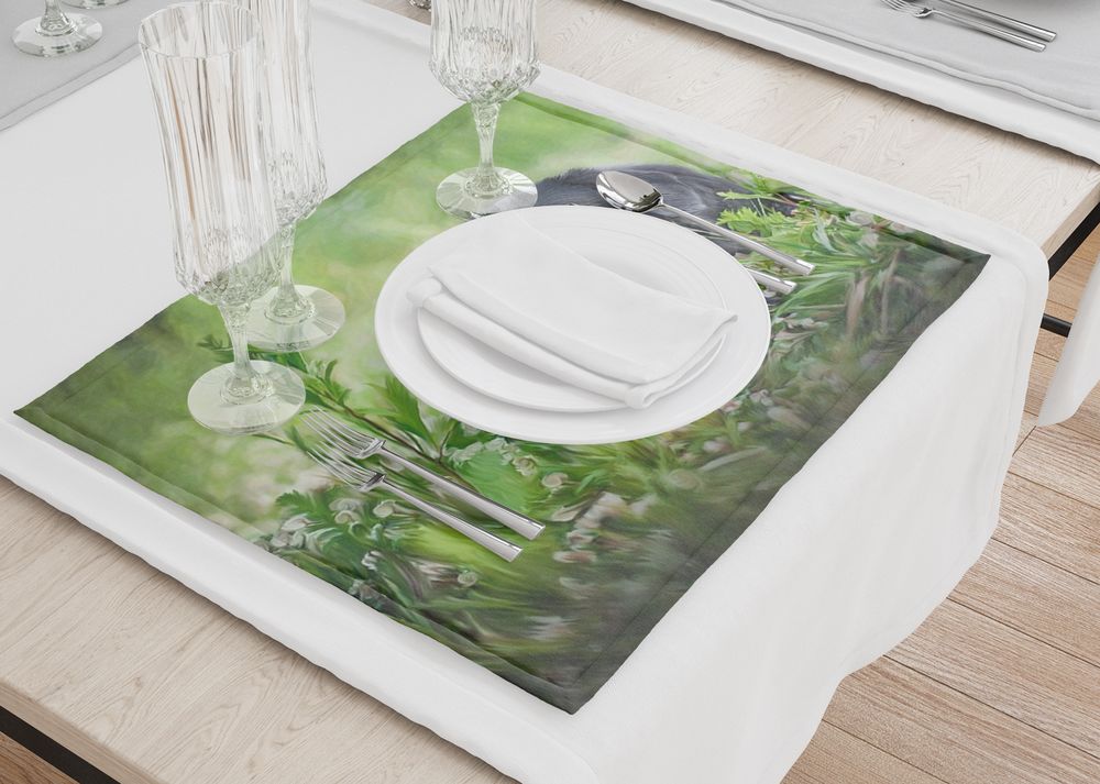 3D Фотообои Салфетки для сервировки стола «Собачка в траве»