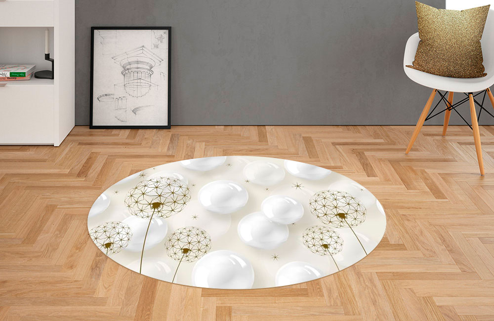 3D Ковер «Одуванчики с глянцевыми шарами» Овальный 2