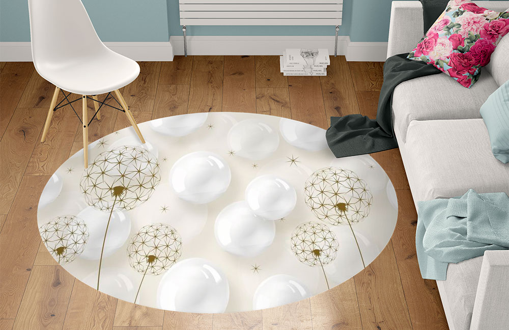 3D Ковер «Одуванчики с глянцевыми шарами» Круглый 1