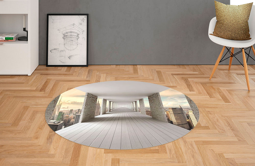 3D Ковер «Открытый тоннель с видом на небоскребы» Овальный 2