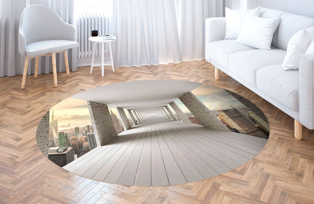 3D Ковер «Открытый тоннель с видом на небоскребы» Круглый 3