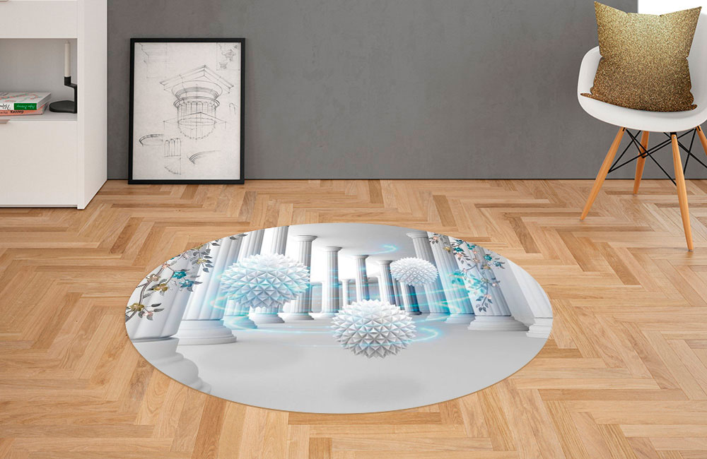 3D Ковер «Колючие шары в колонном зале» Овальный 2