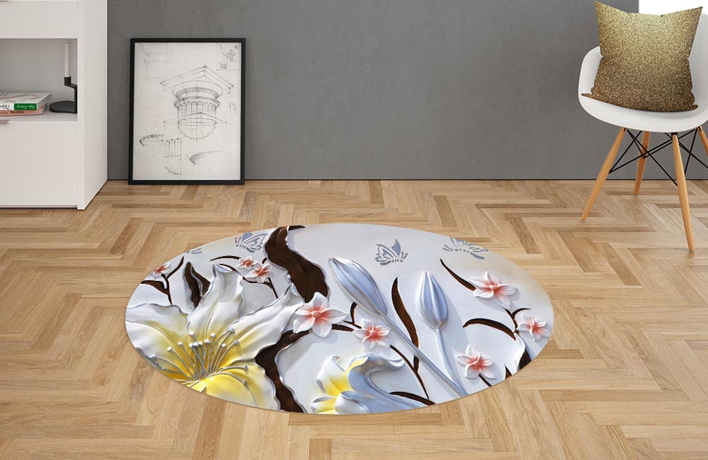 3D Ковер «Объемные цветы с бабочками»  Овальный 2