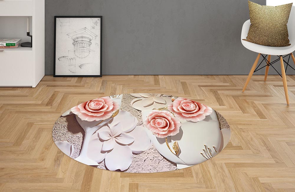 3D Ковер «Объемная композиция с бутонами роз»  Овальный 2