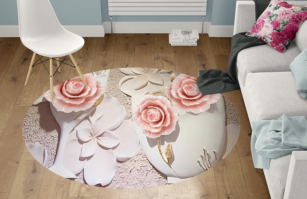 3D Ковер «Объемная композиция с бутонами роз»  Круглый 1