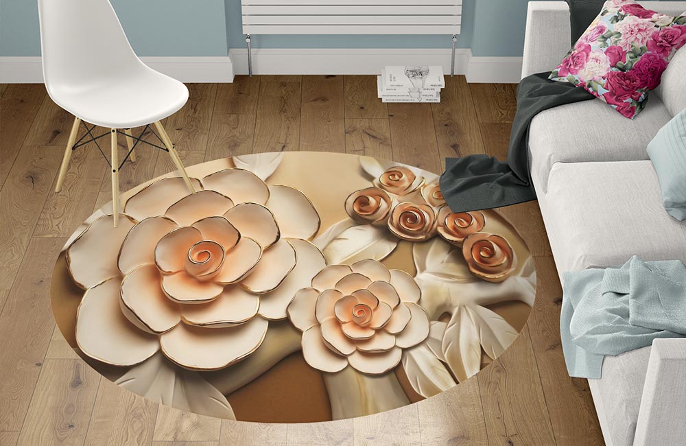 3D Ковер «Розы с тиснением под керамику» Круглый 1
