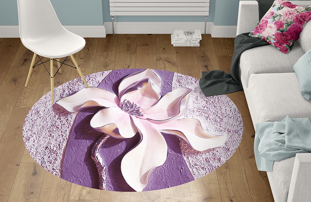 3D Ковер «Фиолетовая магнолия на рельефном фоне»   Круглый 1