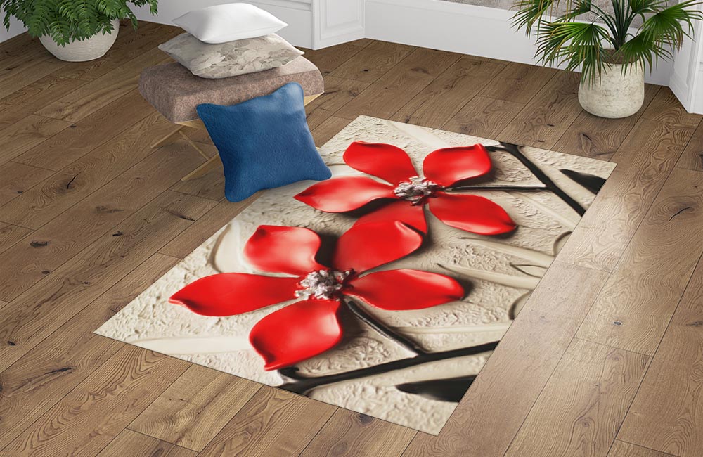 3D Ковер «Цветы на штукатурке»  Прямоугольный 4