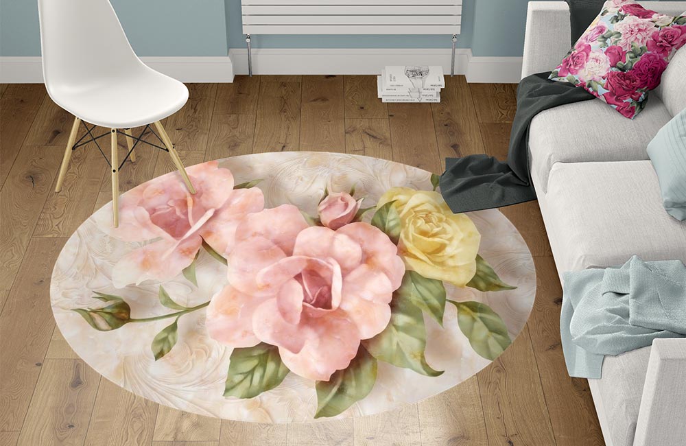 3D Ковер «Объемные розы под мрамор»  Круглый 1